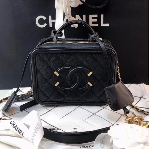 #近新閒置 #全配🈶購證 香奈兒黑金荔枝皮Vanity case化妝盒斜挎包