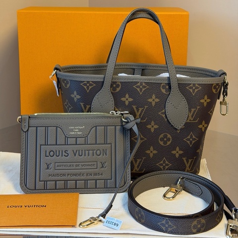 LV 路易威登NeverfullBB nfbb 新款雙面灰色托特包手提包肩背包斜挎包子母包 金扣