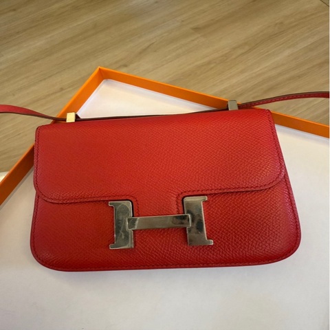 二手愛馬仕 Hermes 康康Constance 19 紅色 epsom皮 銀扣單肩包