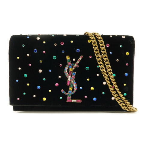 SAINT LAURENT 天鵝絨Crossbody Shoulder Bag鏈帶肩背袋