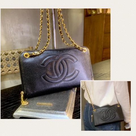 香奈兒魚子醬錢包/手拿包/斜揹袋 Chanel Vintage Caviar Skin 3 Ways Clutch/Pouch + Chain