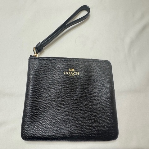 Coach 經典經典logo條紋單層拉鍊手拿包/零錢包