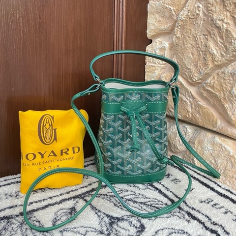 goyard戈雅 綠色老花 mini抽繩 水桶包手提包斜挎包 附件：塵袋