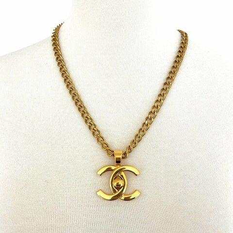CHANEL 香奈兒 96P TURN-LOCK 鎖頭造型項鍊 合金 金色