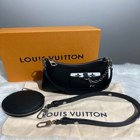 LV/路易威登 Marellini EPI皮黑銀小號腋下包 芯片款 黑白配色超級百搭 98新