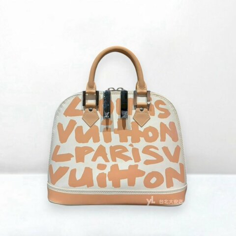 A13275-LV Alma Graffiti MM 米白色牛皮塗鴉字母手提包M92180