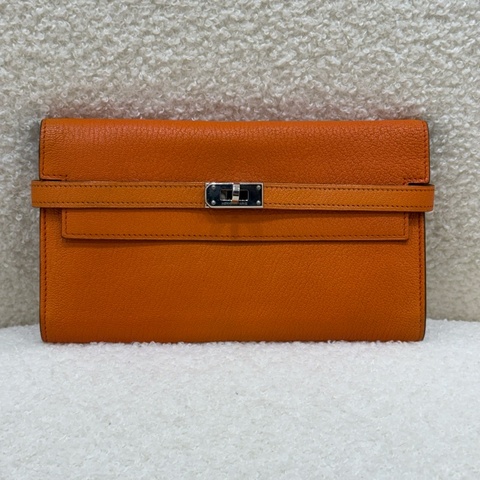 Hermès Kelly 橘銀扣長夾
