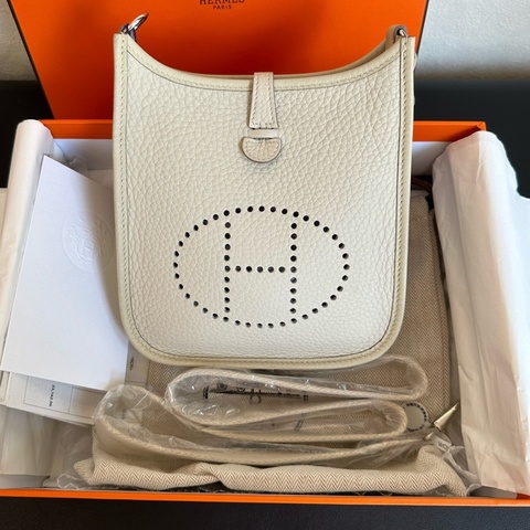 Hermes/愛馬仕 Evelyne 伊芙琳Mini 冰川白 w刻