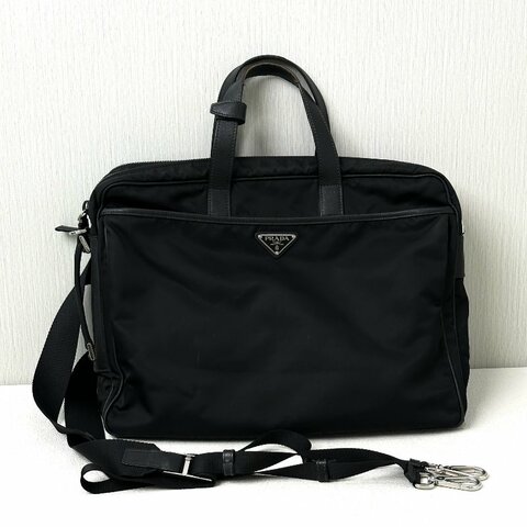 PRADA 尼龍拼皮手提公事包39*28*11 98新配件塵袋
