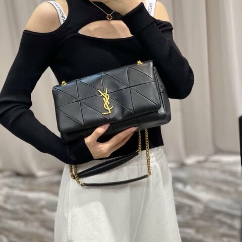 YSL 黑金腰包胸包 黑色金扣 羊皮 18*12*2 98新配件塵袋