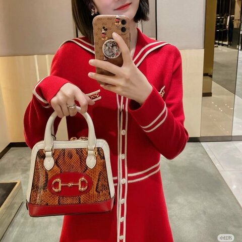 Gucci 1955蛇皮貝殼包20*18*7 99新配件肩帶 塵袋