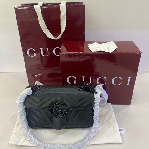 Gucci古馳Marmont馬蒙22全黑鏈條包，成色全新