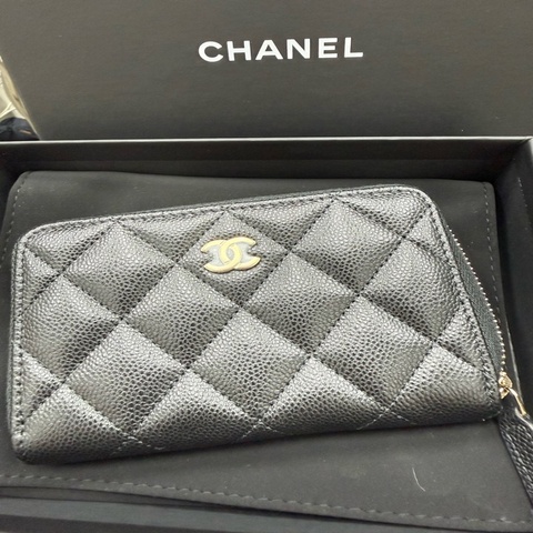 Chanel 大ㄇ經典荔枝皮拉鏈零錢包 全新閑置