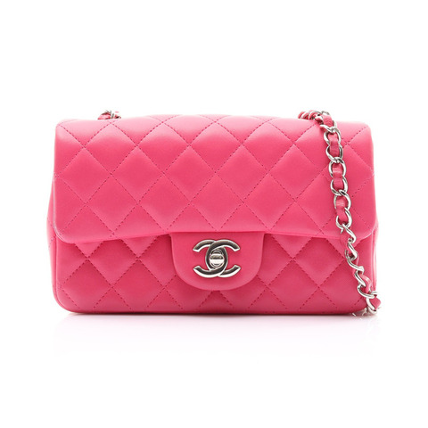 粉色 菱格紋 羊皮 Classic Flap 經典口蓋包 肩背包 銀釦 (背面有色移)【CHANEL 香奈兒】 A69900