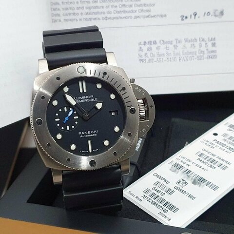 【大眾名錶】PANERAI沛納海 PAM01305 黑面盤 2019/10 藍色小秒針 潛水錶龍頭護橋 B843