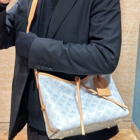 LV 限定淡藍色Carryall 小號 芯片款 28*24*13 95 新配件塵袋 子包 肩帶
