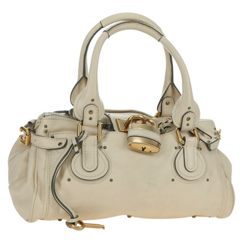 Chloe Paddington 手提包 皮革 象牙色 金色 銀色 正品 177043SAV
