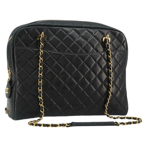 香奈兒 (CHANEL) Matelasse 羊皮肩包 黑色 金色 CC 標誌 Auth 175111A