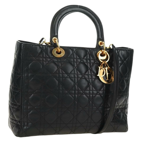 Christian Dior Canage 手袋，羊皮材質，黑色，金色，正品，貨號 180510SAM