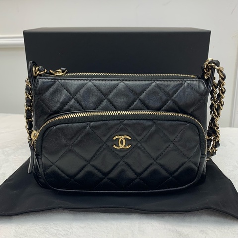 Chanel 相機包 經典黑金羊皮百搭款 25C