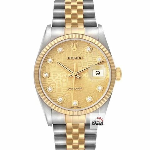 【大眾名錶】ROLEX 勞力士16233 Datejust 蠔式日誌DJ36 新包台 金色十鑽紀念面盤 大眾名錶G310