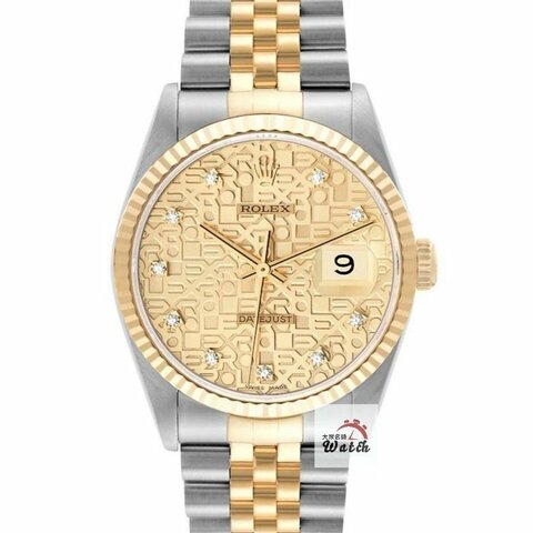 【大眾名錶】ROLEX 勞力士16233 Datejust 半金蠔式 全配件 台灣保單 金色十鑽紀念面盤 底蓋貼紙 錶耳無孔 G297