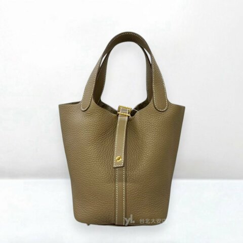 A13283-HERMES Picotin Lock 18大象灰TC皮金釦18cm菜籃子