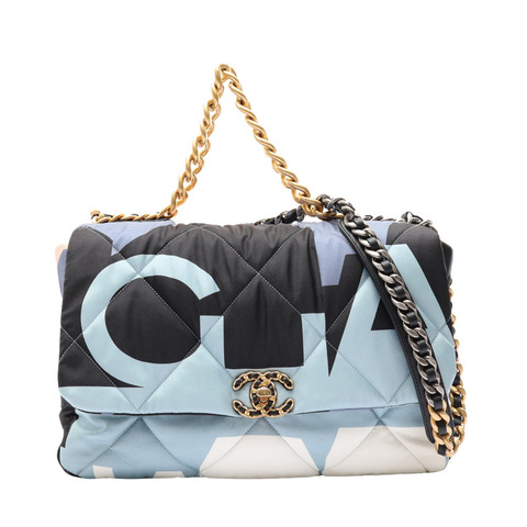 藍/白色 尼龍帆布 19 口蓋 兩用包 (無卡)【CHANEL 香奈兒】 AS1162