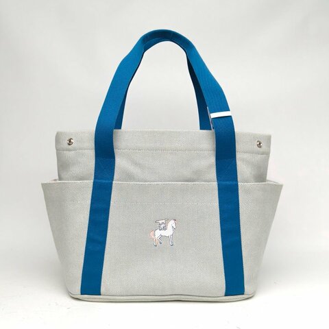 HERMES Cabriole媽咪包NappyBag帆布銀扣藍色肩背包