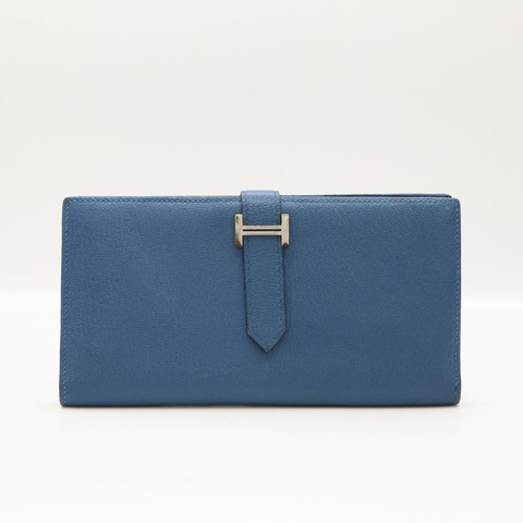 扎染藍 Chevre山羊皮 Bearn Soufflet 兩折長夾 X刻【HERMES 愛馬仕】 H039785CK