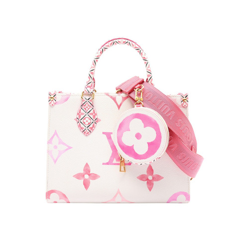 白/粉色 PVC塗層帆布 OnTheGo PM 花卉 兩用包【LOUIS VUITTON LV 路易威登】 M22976