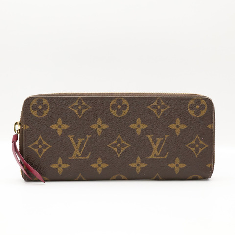 棕色/桃紅色 原花 帆布 Clemence 拉鍊長夾 【LOUIS VUITTON LV 路易威登】 M60742