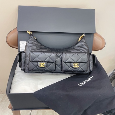 chanel 香奈兒hobo👜腋下包 嬉皮包25C 大號 黑金