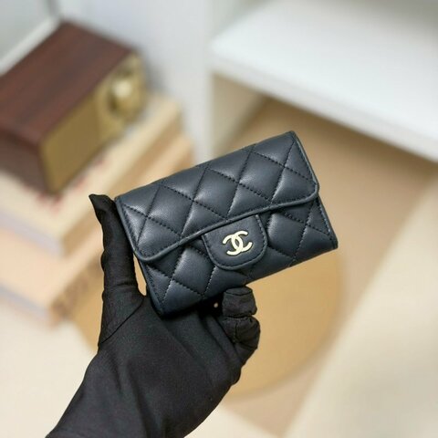 🏷Chanel 香奈兒．Coco 卡夾零錢包 黑金羊