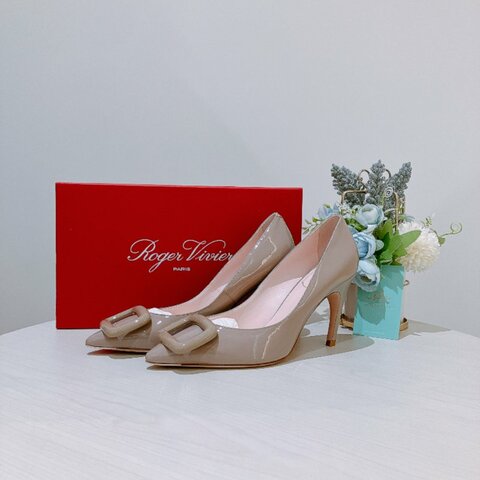 TK2079 Roger Vivier 羅傑維維亞經典高跟鞋 Viv Choc Buckle 84mm Pumps Patent Leather Brown Size 37.5