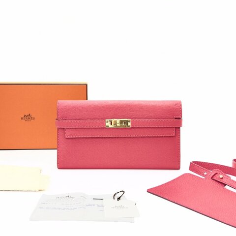 HERMES/愛馬仕唇膏粉金扣Kelly錢包