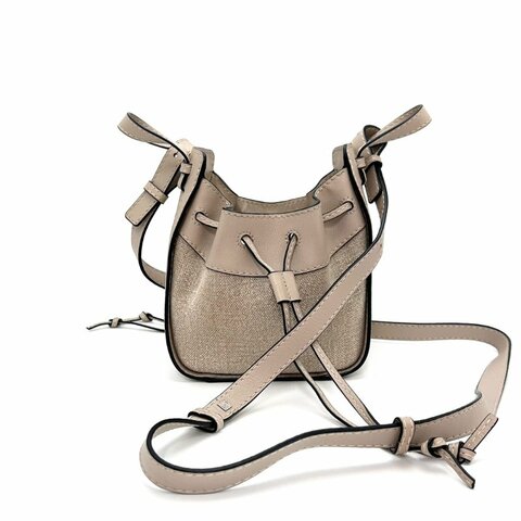 LOEWE/羅意威帆布拼皮mini抽繩吊床單肩斜挎包