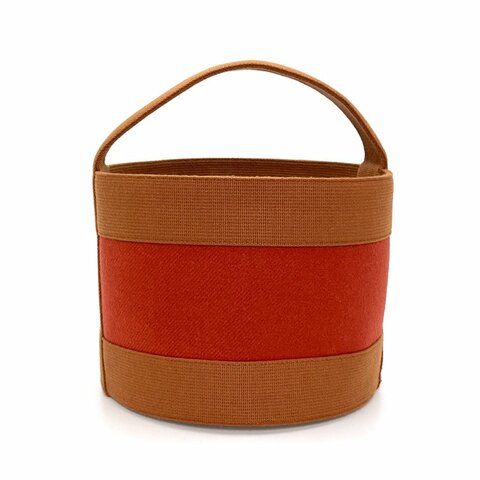 HERMES/愛馬仕Sherwood棕色拼橘色帆布手提包