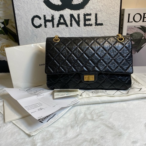 Chanel/香奈兒黑金中號牛皮2.55鏈條包。