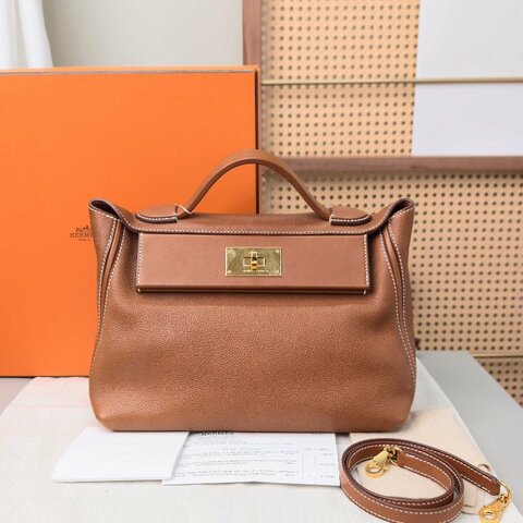 HERMES/愛馬仕金棕2424金扣單肩斜挎包