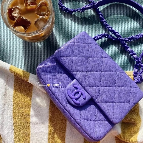 Chanel 方胖牛皮荔枝皮革🦄夢幻紫色mini CF