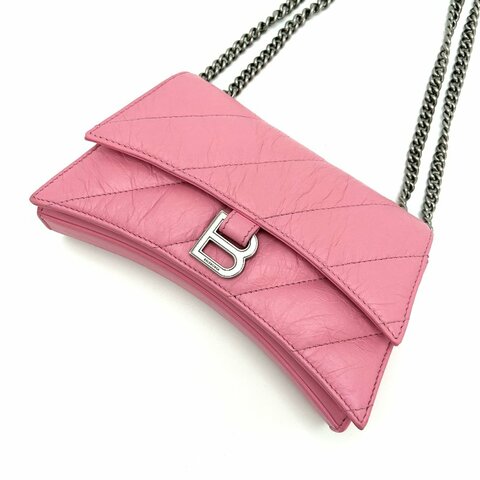 BALENCIAGA/巴黎世家粉色Crush單肩斜挎沙漏包