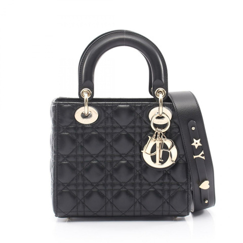 Dior LADY DIOR MY ABCDIOR Lady Christian Dior 小號 Cannage 2WAY 手提包，黑色皮革，二手女款