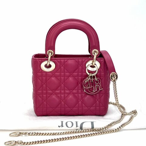 DIOR/迪奧金扣戴妃三格手提单肩斜挎包
