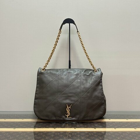 YSL/聖羅蘭JAMIE4.3淺麝香色金扣大號羊皮手提单肩包