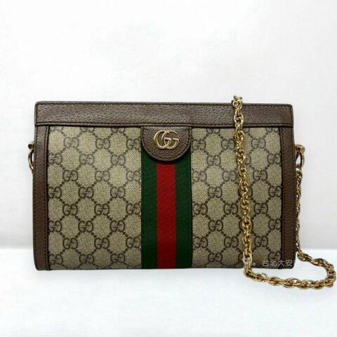 A13293-GUCCI 老花拼咖啡色皮革OPHIDIA孫芸芸包503877