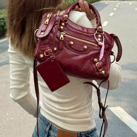BALENCIAGA LECITY mini 杜鵑粉手提肩背斜背機車包 24*15*9 98新配件鏡子 塵袋