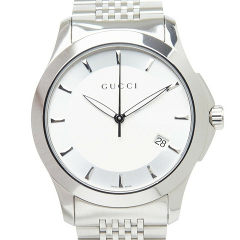 Gucci G-Timeless G-Logo腕錶 126.4 石英白色錶盤不鏽鋼男士腕錶
