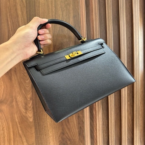 Kelly 25 黑色Epsom皮金扣