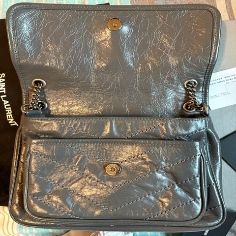 【專櫃正品】YSL Niki Baby 灰色銀鍊 2022年購入 附商品卡